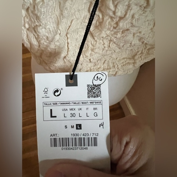 Zara Cotton Blend Gauzy Textured Square Neck Puff Sleeves Crop Top Cream L - Picture 16 of 17